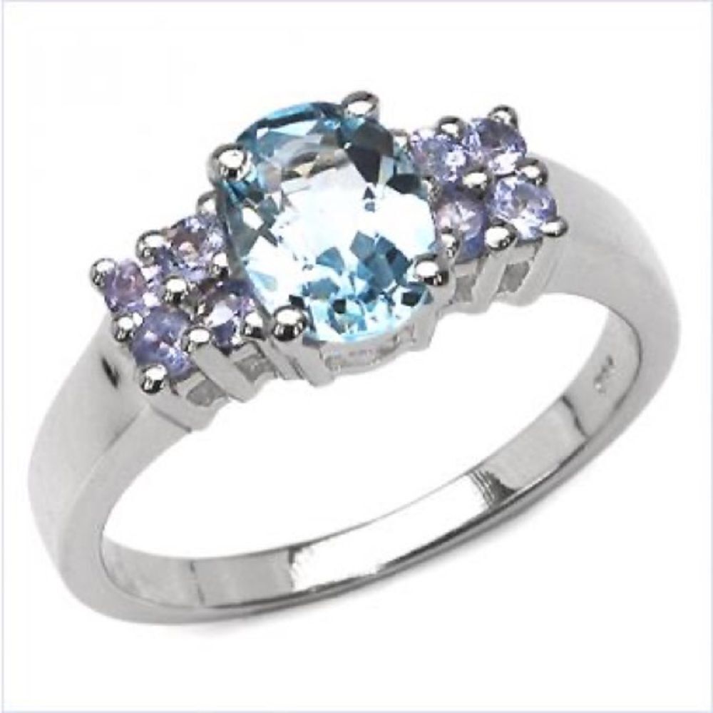 Sterling Silver 0.24 CTW Tanzanite and 1.6 CTW Swiss Blue Topaz Size 7 Ring